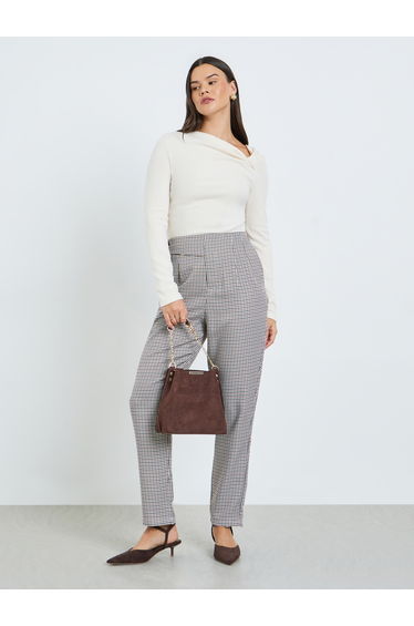 Women Knit Top with Asymmetric Neck