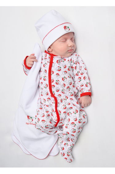 Baby Winking Santa Embroidered Hat in White