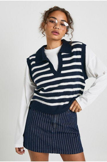 Stripe Denim Skirt - indigo