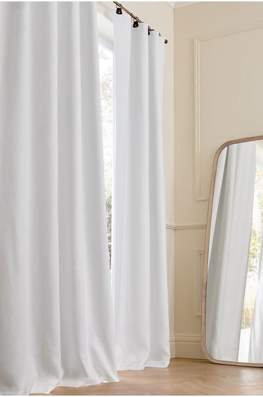 Private Washed Linen Curtain with Leather Tab Top Header