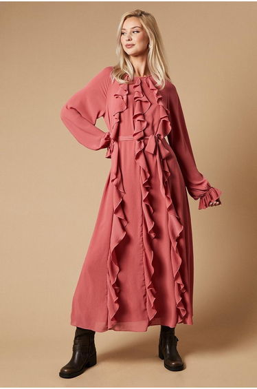 Ruffle Chiffon Belted Midaxi Dress