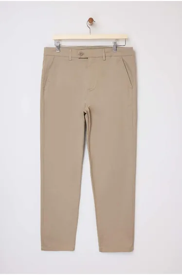 Beige Men's Regular Fit Chino Transitional Trousers