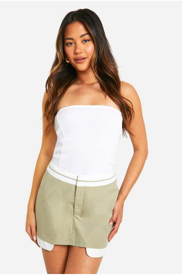 Contrast Waist Tailored Skort - sage