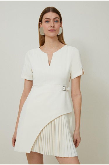 Tailored Military Pleat Short Sleeve Mini Dress