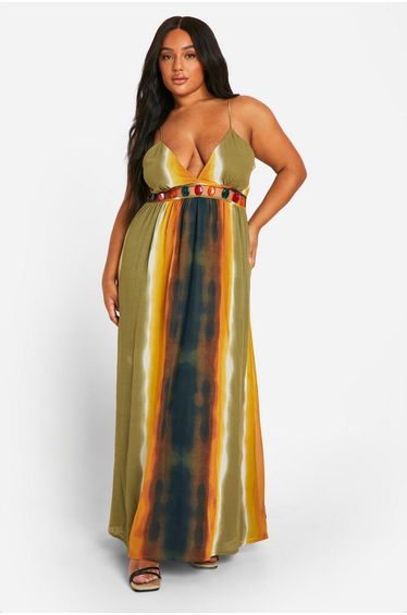 Plus Beaded Beach Maxi Dress - dark red