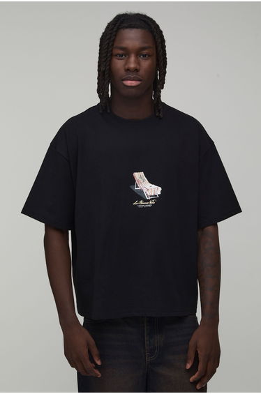 Mini Deck Chair Printed Oversized Boxy T-shirt - black