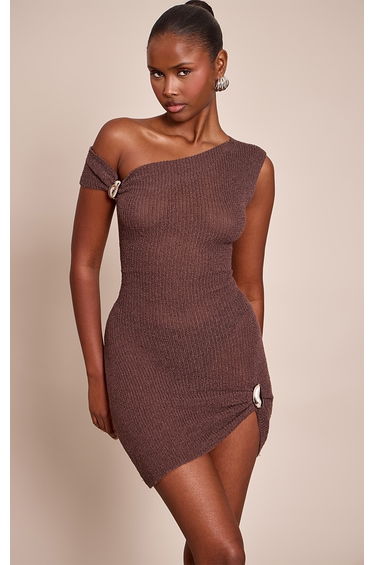 Chocolate Trim Detail Asymmetric Mini Dress