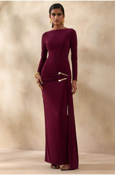 Astrielle | Burgundy Wide-Neck With Gold-Detail And Sash