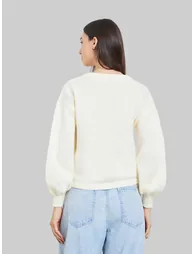 Solid Tie-Up Neck Flower Detail Sweater - 3
