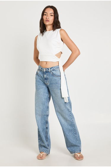 Supersoft Cut Out Tie Drape Sleeveless Top - white