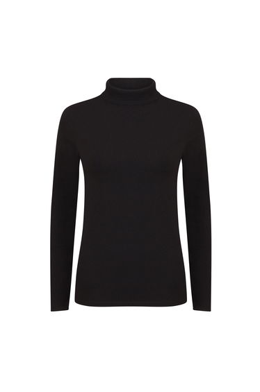 Skinni Fit Womens/Ladies Feel Good Stretch Roll Neck Long-Sleeved T-Shirt - Black