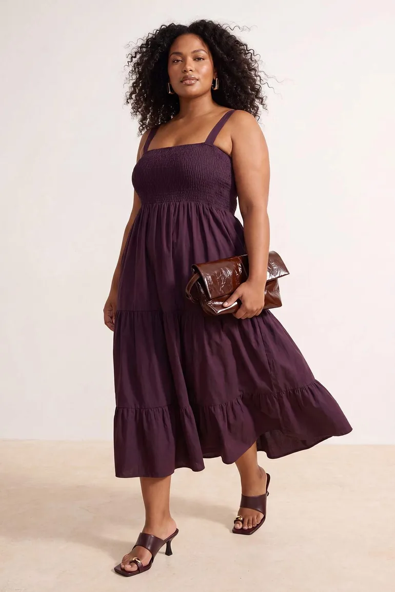 Burgundy Woven Plus Size Dress - 1