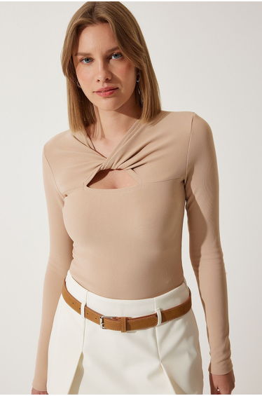 Women's Biscuit Cut Out Detailed Ribbed Knitted Blouse