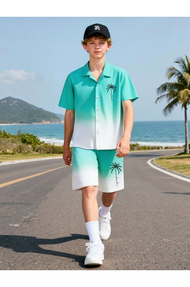 Men Tropical Ombre Look Shirt and Shorts Co-Ords