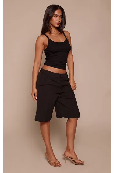 Petite Black Seam Detail Longline Bermuda Tailored Jorts