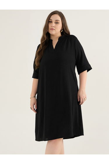Plus Size Pleated V-Neck Knee Length Dress