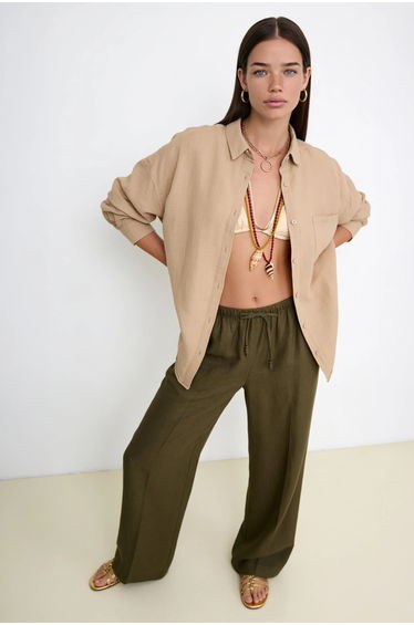 ISTANBUL Oversized Textured Cotton Shirt with Pocket