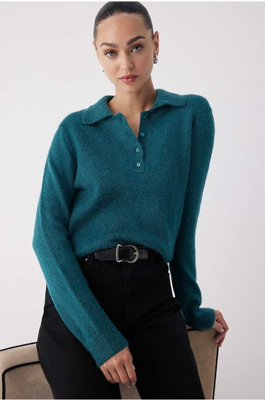 Petrol Alpaca Wool Blend Premium/Special Yarn Knitwear Sweater