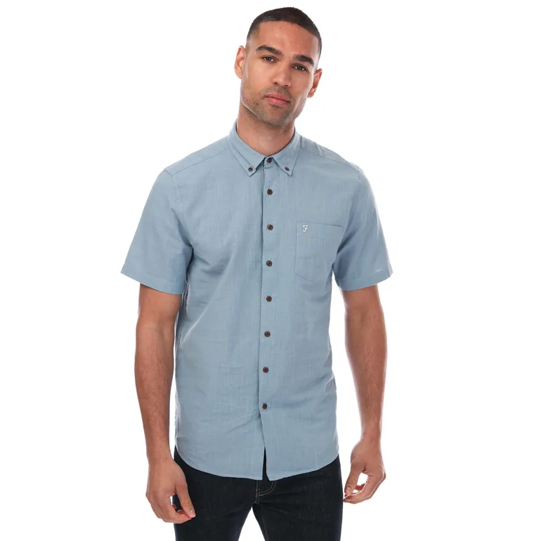 Men's Farah Densmore Short Sleeve Shirt in Blue