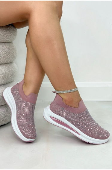 Crystal Comfort Aura Stretch Sock Slip On Trainers Pink