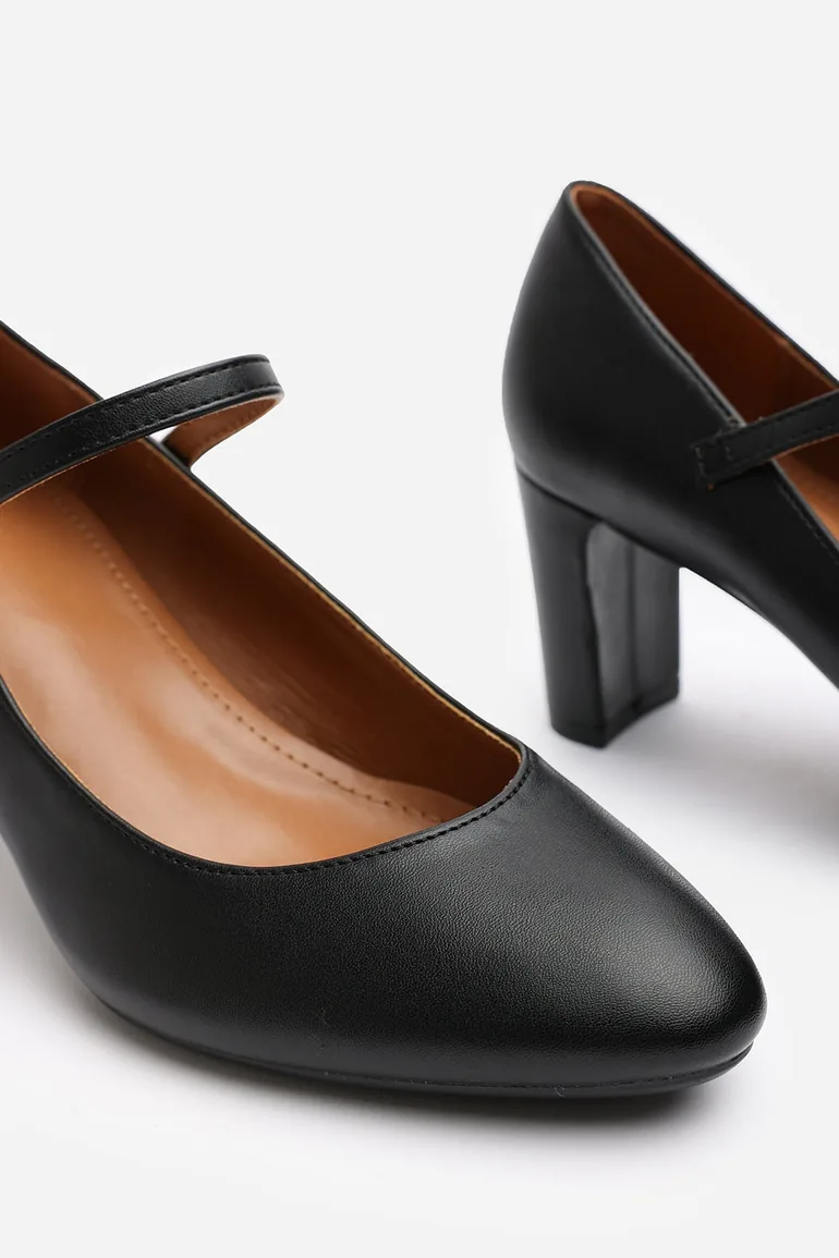Verina Black Mary Jane Buckle Strap Court Shoes - 4