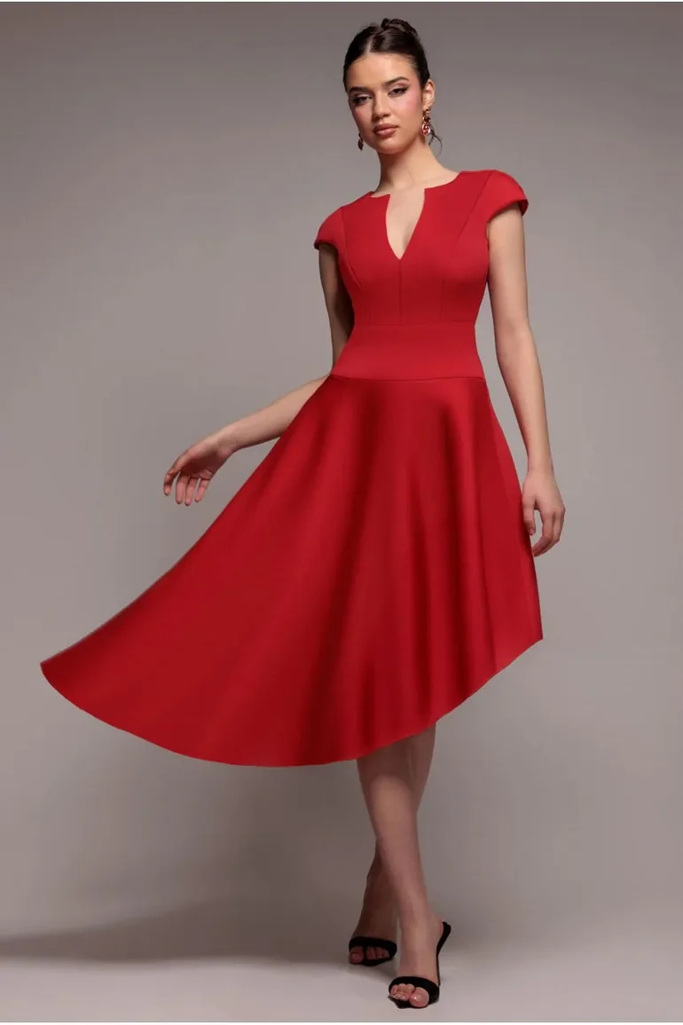 red cap sleeve skater dress Cupshe Women's Cozy Ribbed Knit Cutout Mini Dress-S-Red