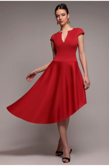 Cap Sleeve Skater High Low Midi Dress - Red by Goddiva