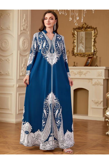 Women Paisley Print Long Sleeve Jalabiya
