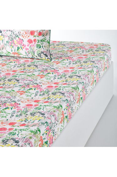 Coloured Field Floral 100% Cotton Percale 200 Thread Count Fitted Sheet