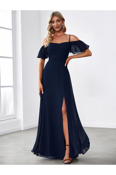 ever REYA|Stylish Cold Shoulder Flare Sleeves Flowy Bridesmaid Dress