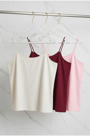 Burgundy, Ecru, Powder 3-Pack Thin Strap Crop Plus Size Undershirt