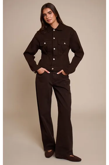 Dark Chocolate Pleated Cinch Back Denim Jacket