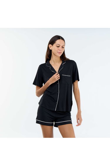 2-piece short marled viscose pyjamas BLACK