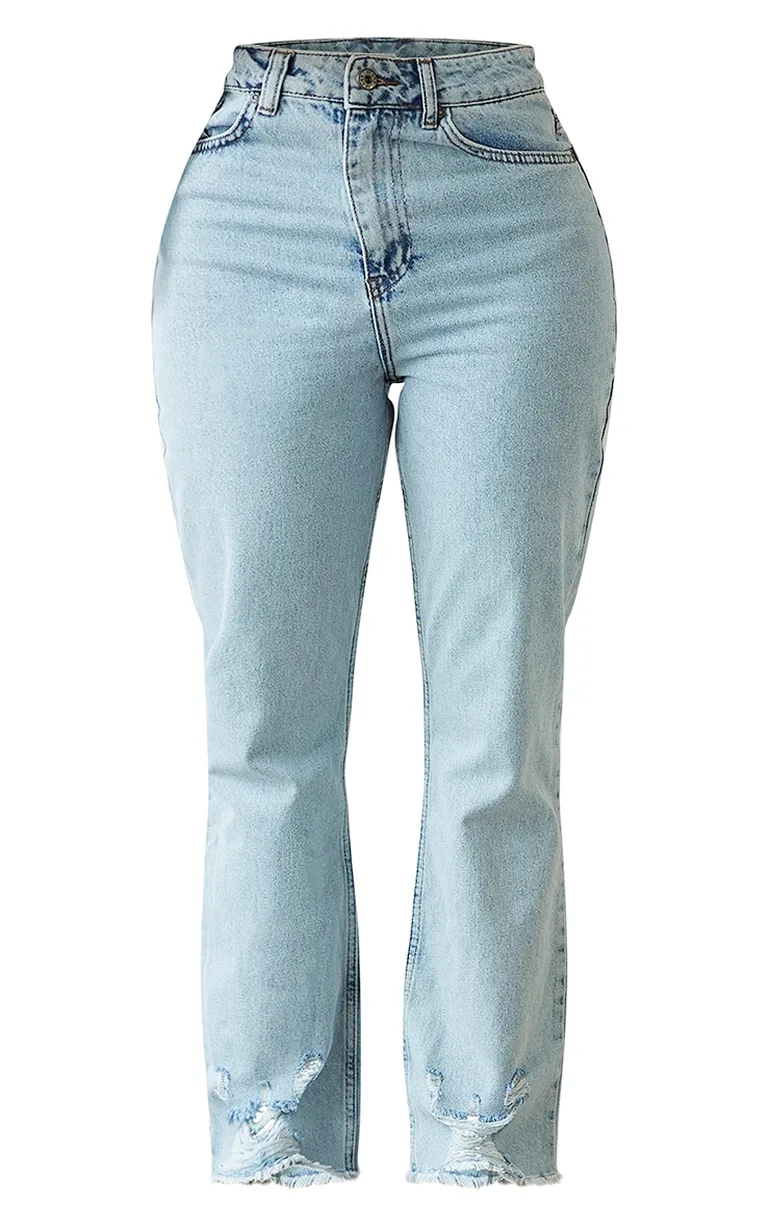 PRETTYLITTLETHING Shape Vintage Ripped Hem Straight Leg Jeans - 4