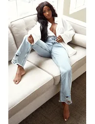PRETTYLITTLETHING Shape Vintage Ripped Hem Straight Leg Jeans - 1