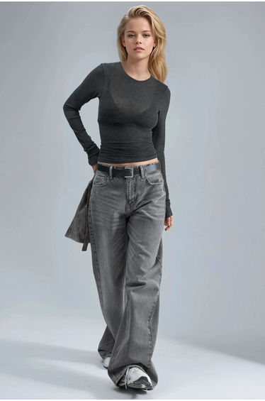 BUSEM Slim Fit Long Sleeve Transparent Blouse