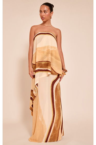 Green Abstract Chiffon Bandeau Overlay Maxi Dress