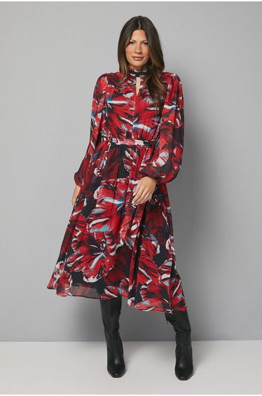 Floral Stud Trim Midi Dress