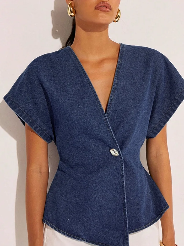 Raglan Sleeve Split-Joint V-Neck Blouses&Shirts Tops - 2