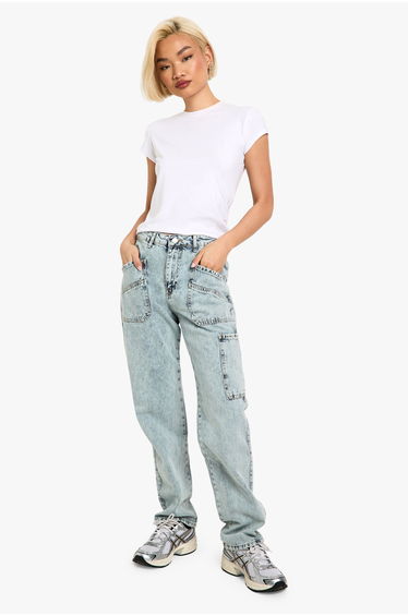 Acid Wash Cargo Straight Fit Jean - light wash