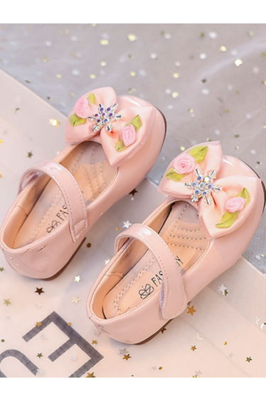 Girls Bow and Rhinestone Mary Jane Shoes