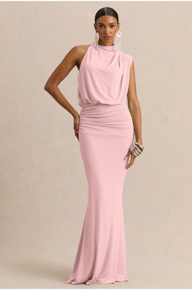 Umaira | Light Pink High-Neck Maxi Dress