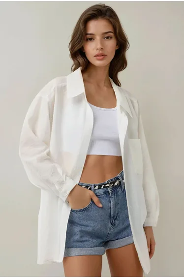 Relaxed Fit Long Sleeve Shirt with Shirt Collar