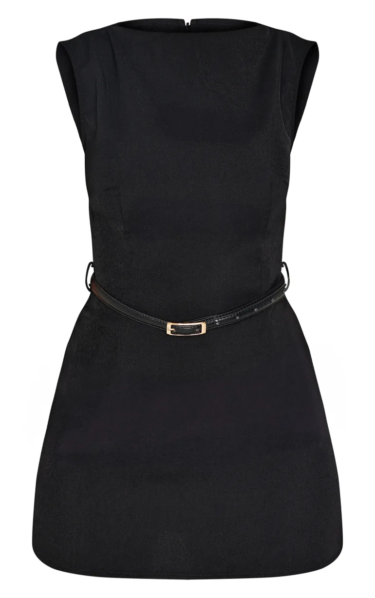 Black Belted Boat Neck Mini Dress Prettylittlething Black : Party Dresses :  VogaCloset Oman