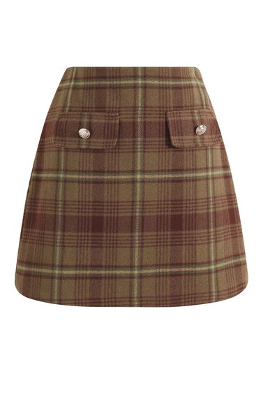Golden Button Pocket Detail Plaid Mini Skirt for Stylish Outings & Retro Casual Wear