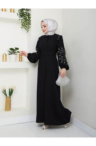 Black Patchwork Detail Long Sleeve Jalabiya
