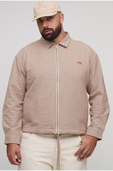 Plus Oversized Boxy Heritage Check Embroidered Zip Up Overshirt