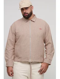 Plus Oversized Boxy Heritage Check Embroidered Zip Up Overshirt