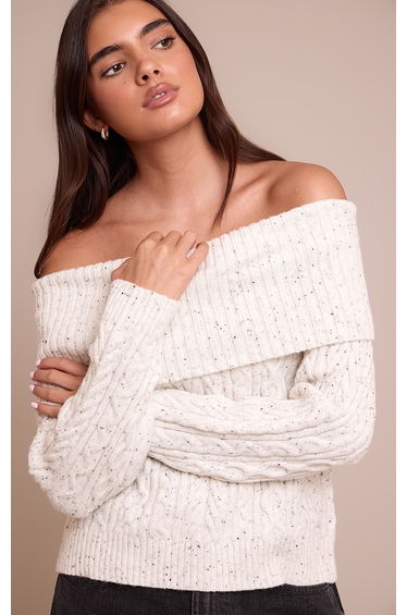 Speckle Cable Knit Bardot Jumper