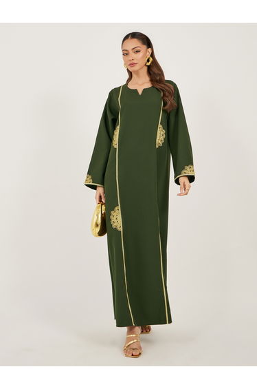 Lace Detail Notch Neck A-Line Jalabiya